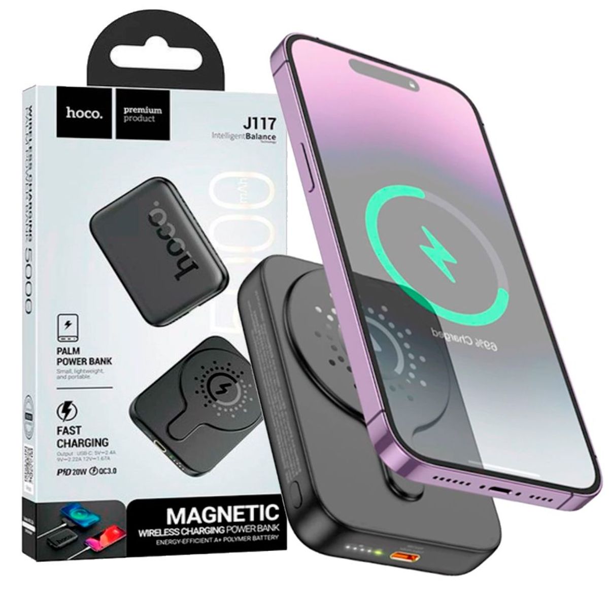 HOCO - POWER BANK 5.000 MAH INALAMBRICO MAGNETICO HOCO J117 CARGADOR PORTATIL