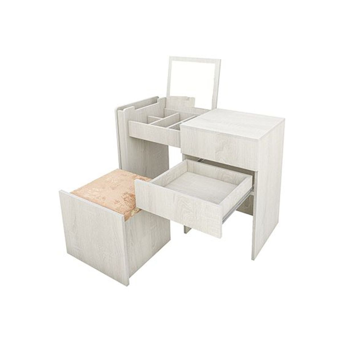 BARAKA HOME - Tocado Organizado Con Espejo Nes Puff - Polar