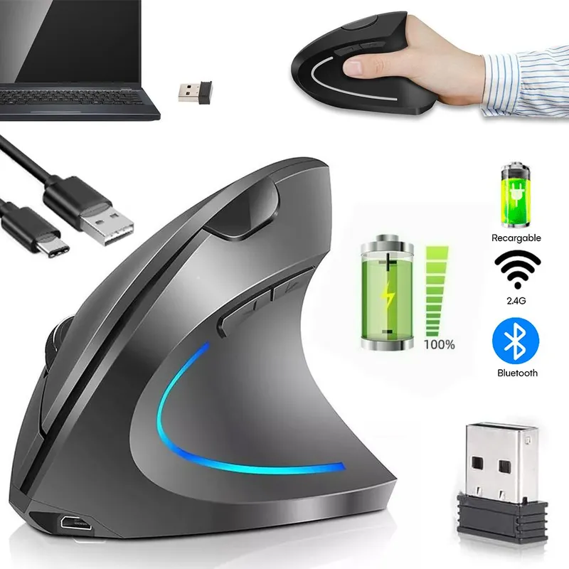 GENERICO - Mouse Vertical Inalambrico Ergonómico Usb recargable dual mode 24hz