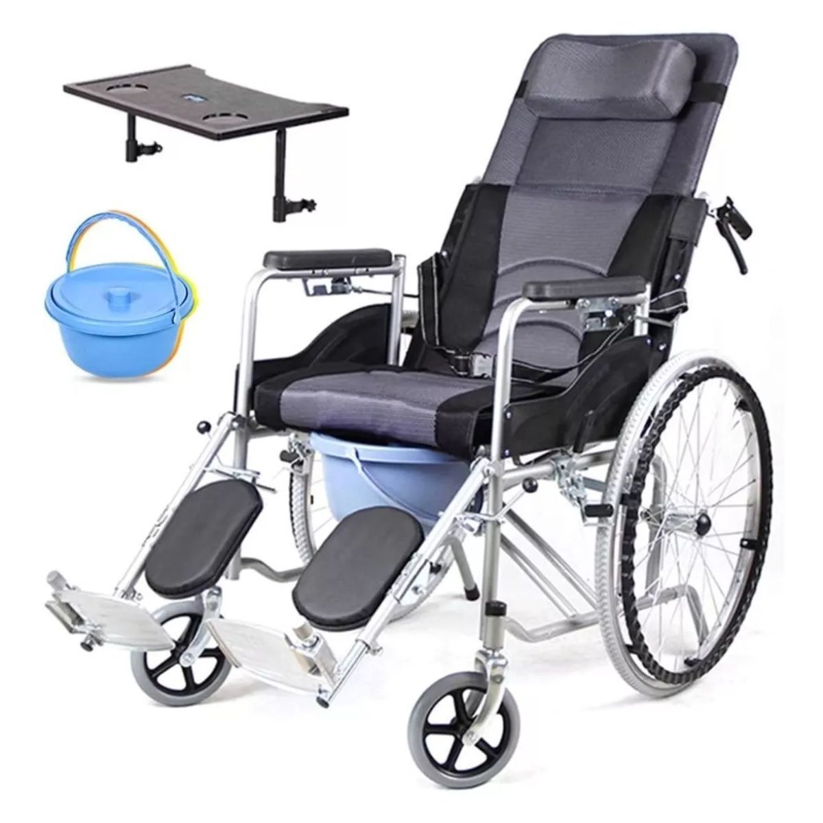GENERICO - Silla De Ruedas Neurologica Reclinable 180 Grados Con Mesa y Basin