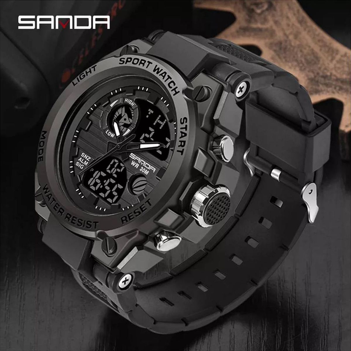 SANDA - RELOJ SANDA HOMBRE NEGRO 739 DIGITAL ANALÓGICO IMPERMEABLE