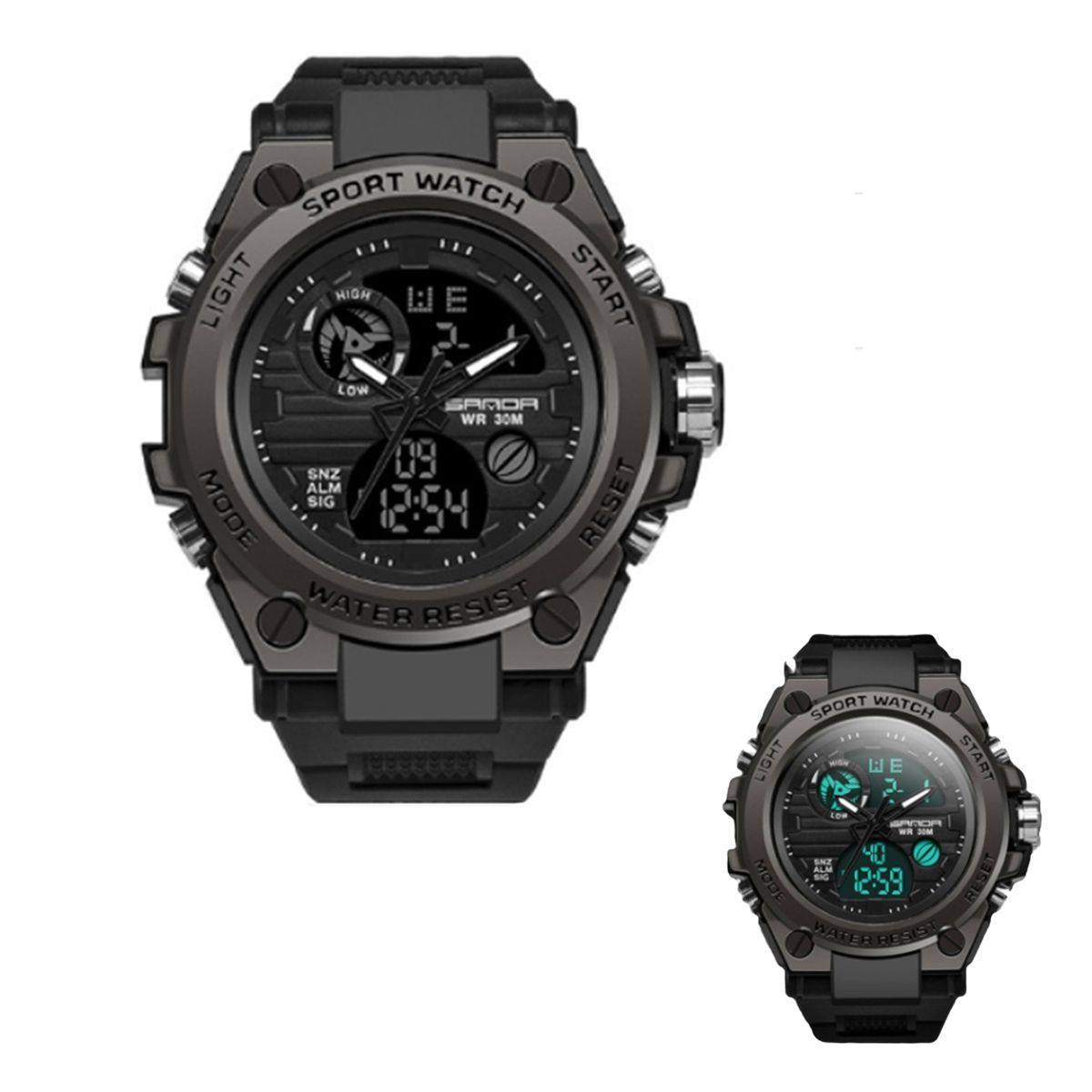 SANDA - RELOJ SANDA HOMBRE NEGRO 739 DIGITAL ANALÓGICO IMPERMEABLE