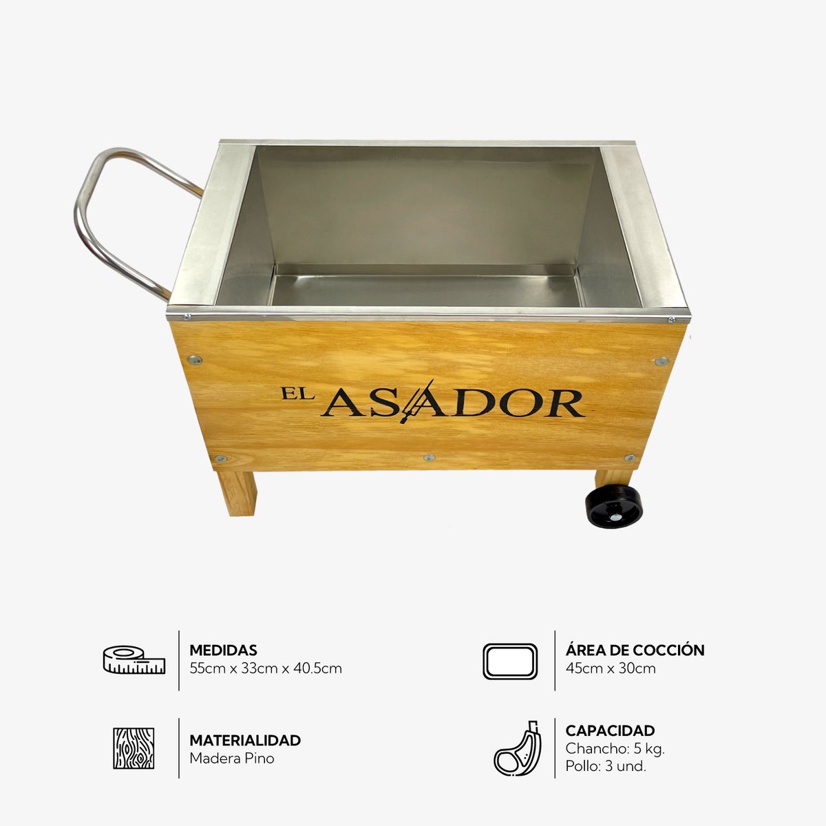 EL ASADOR - Caja china acero inoxidable pequeña
