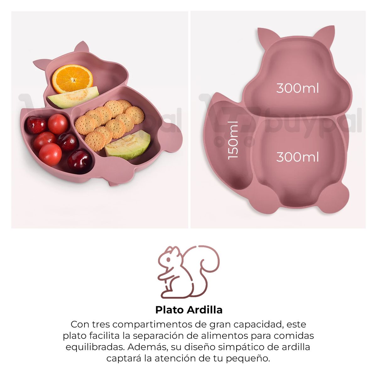 BABYPAL - Set de Alimentacion Ardilla Bebe Silicona 10 Piezas Morado