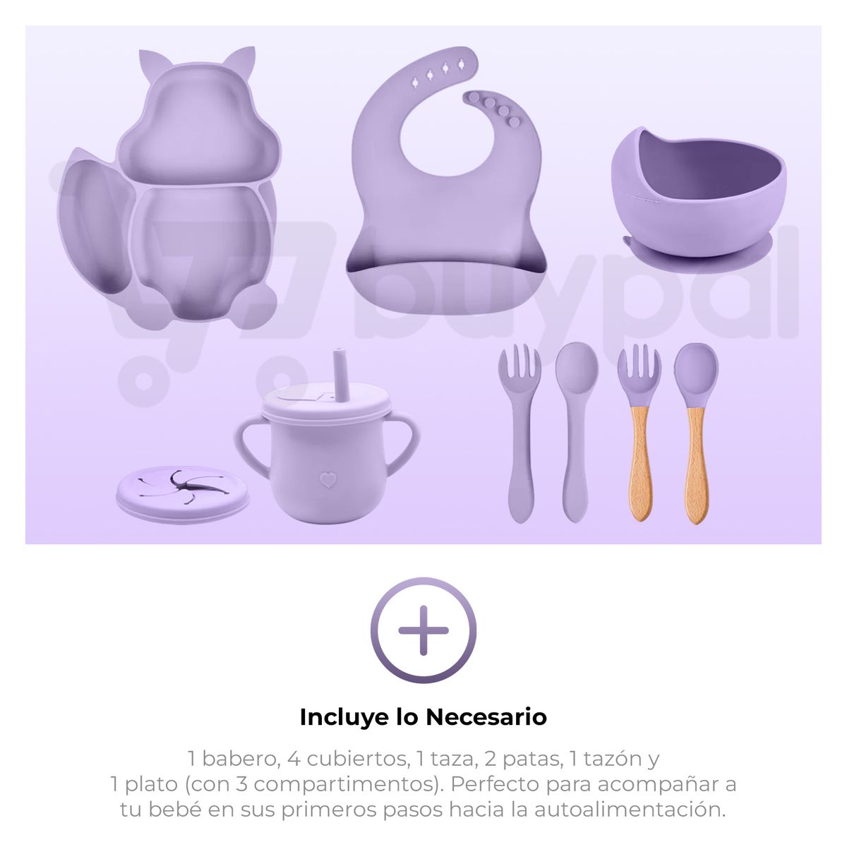 BABYPAL - Set de Alimentacion Ardilla Bebe Silicona 10 Piezas Celeste