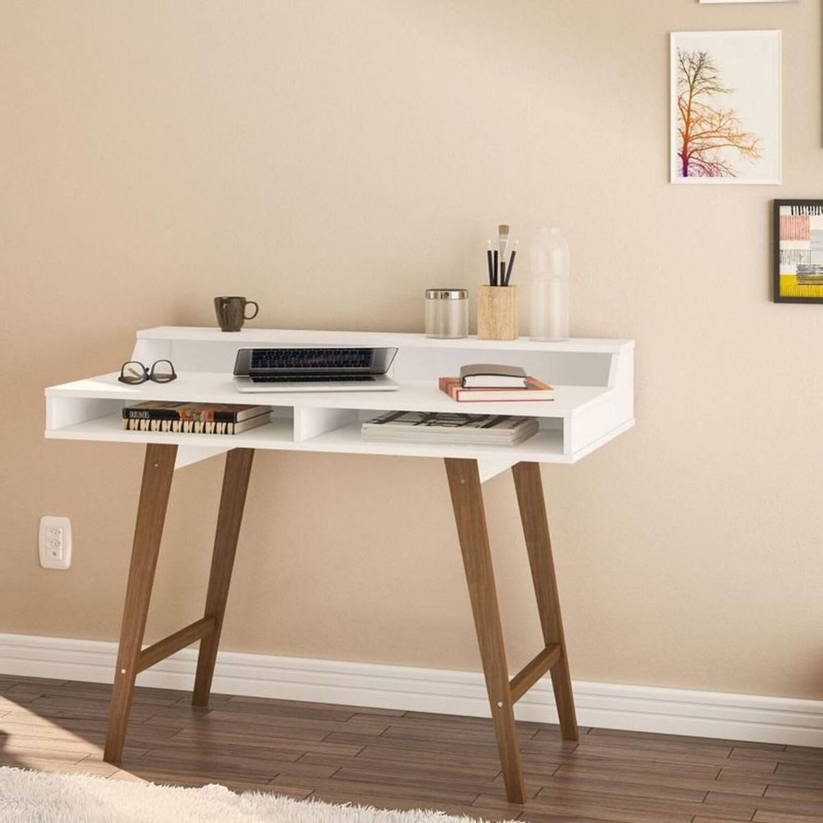 TU MESITA - Escritorio Hannover Blanco con Castaño TU MESITA