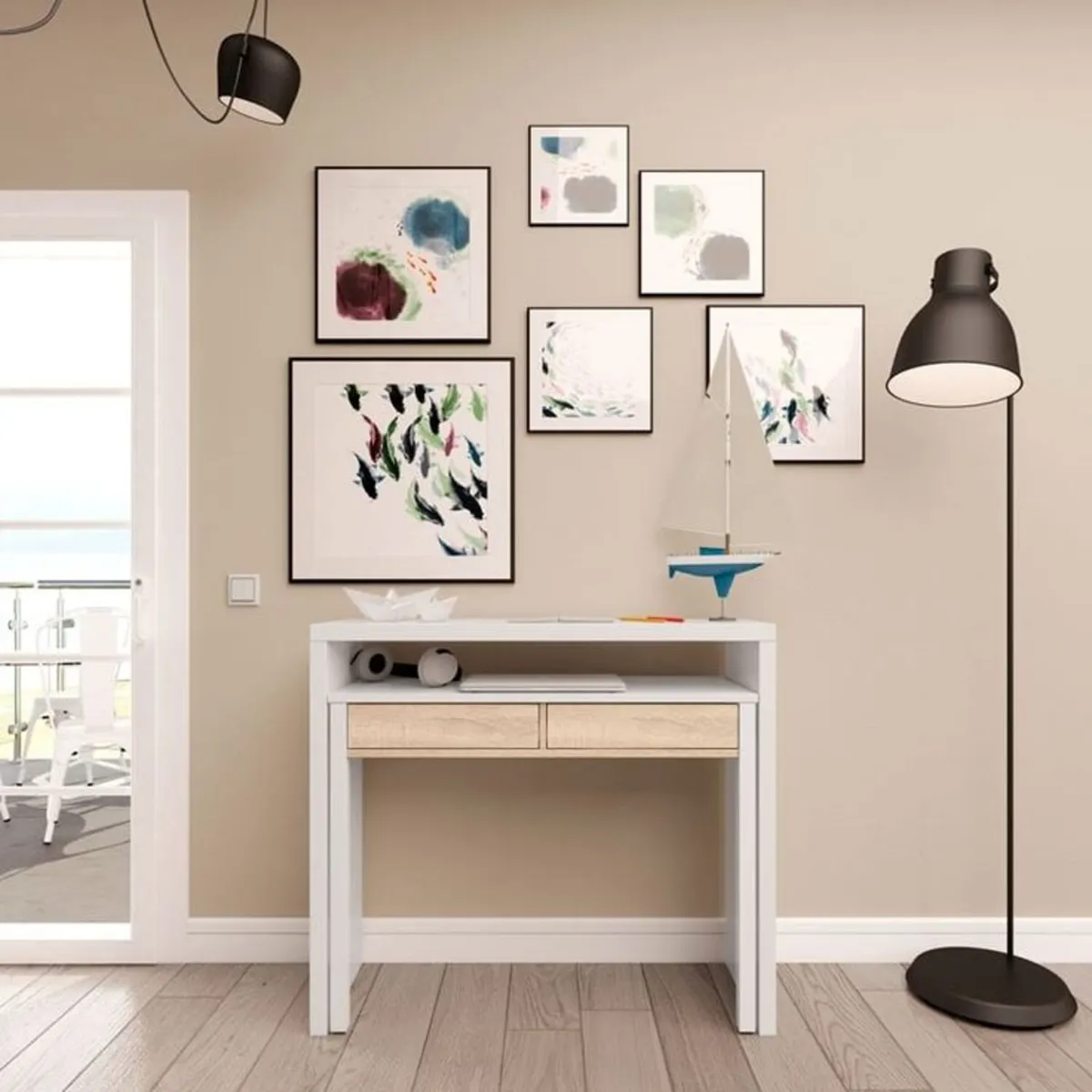 TU MESITA - Escritorio Extensible Juvenil Blanco con Roble TU MESITA