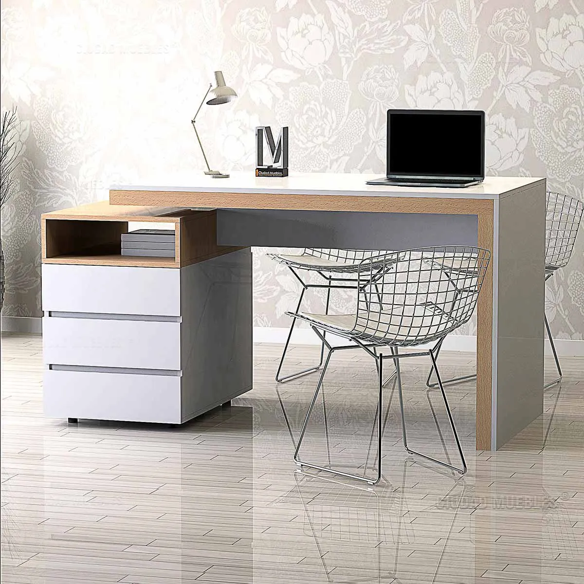 TU MESITA - Escritorio y Archivero Doble Cara Premium Blanco con Haya TU MESITA