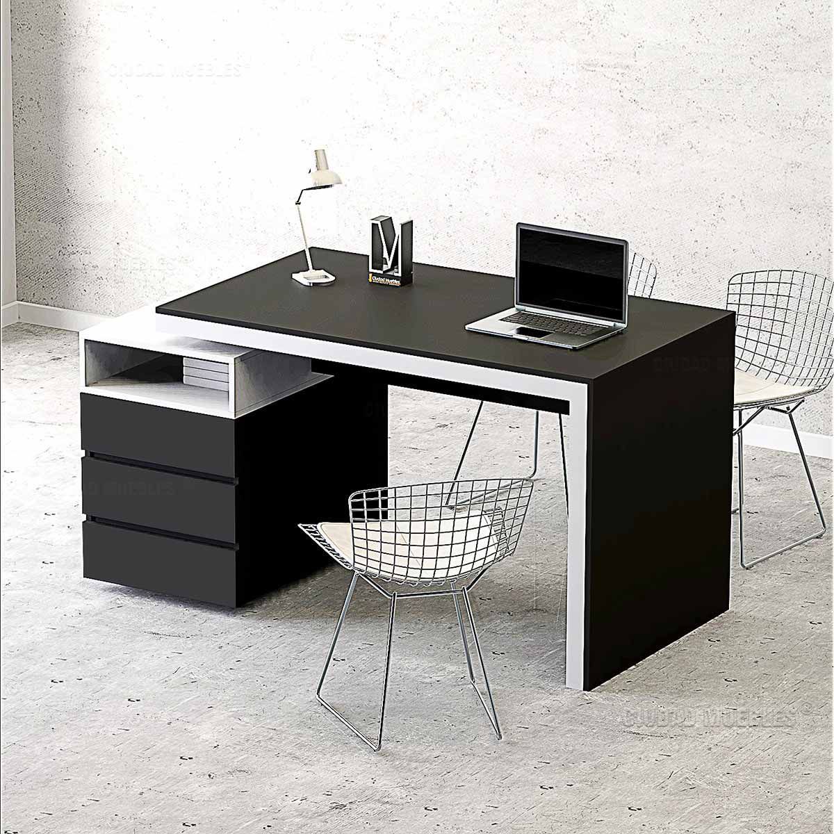 TU MESITA - Escritorio y Archivero Doble Cara Premium Negro con Blanco TU MESITA