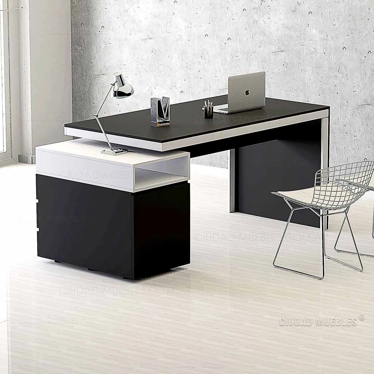 TU MESITA - Escritorio y Archivero Doble Cara Premium Negro con Blanco TU MESITA