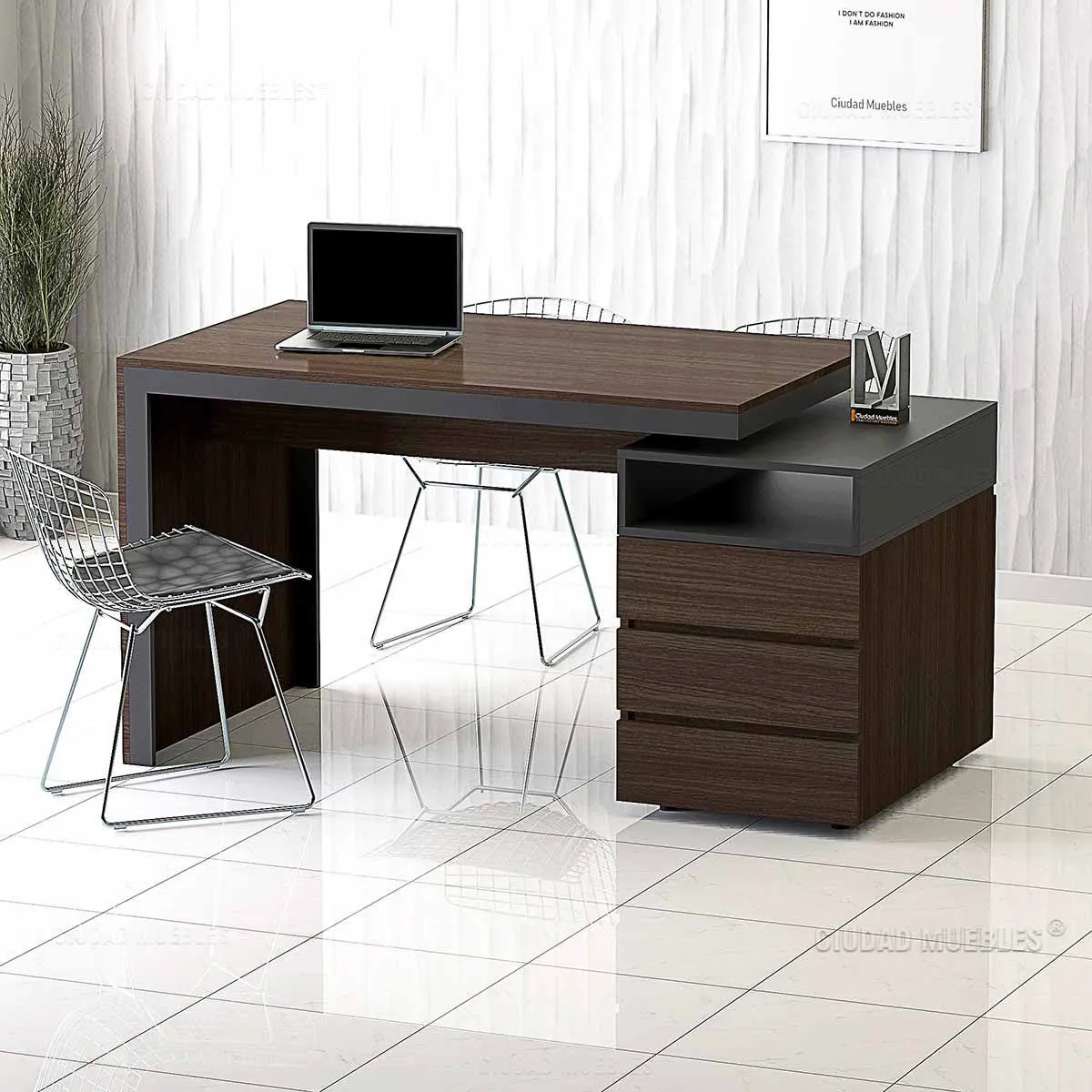 TU MESITA - Escritorio y Archivero Doble Cara Premium Wengue con Negro TU MESITA