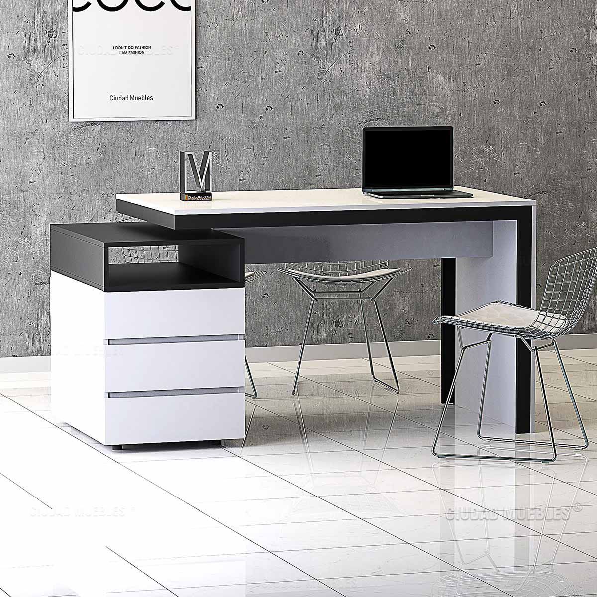 TU MESITA - Escritorio y Archivero Doble Cara Premium Blanco con Negro TU MESITA