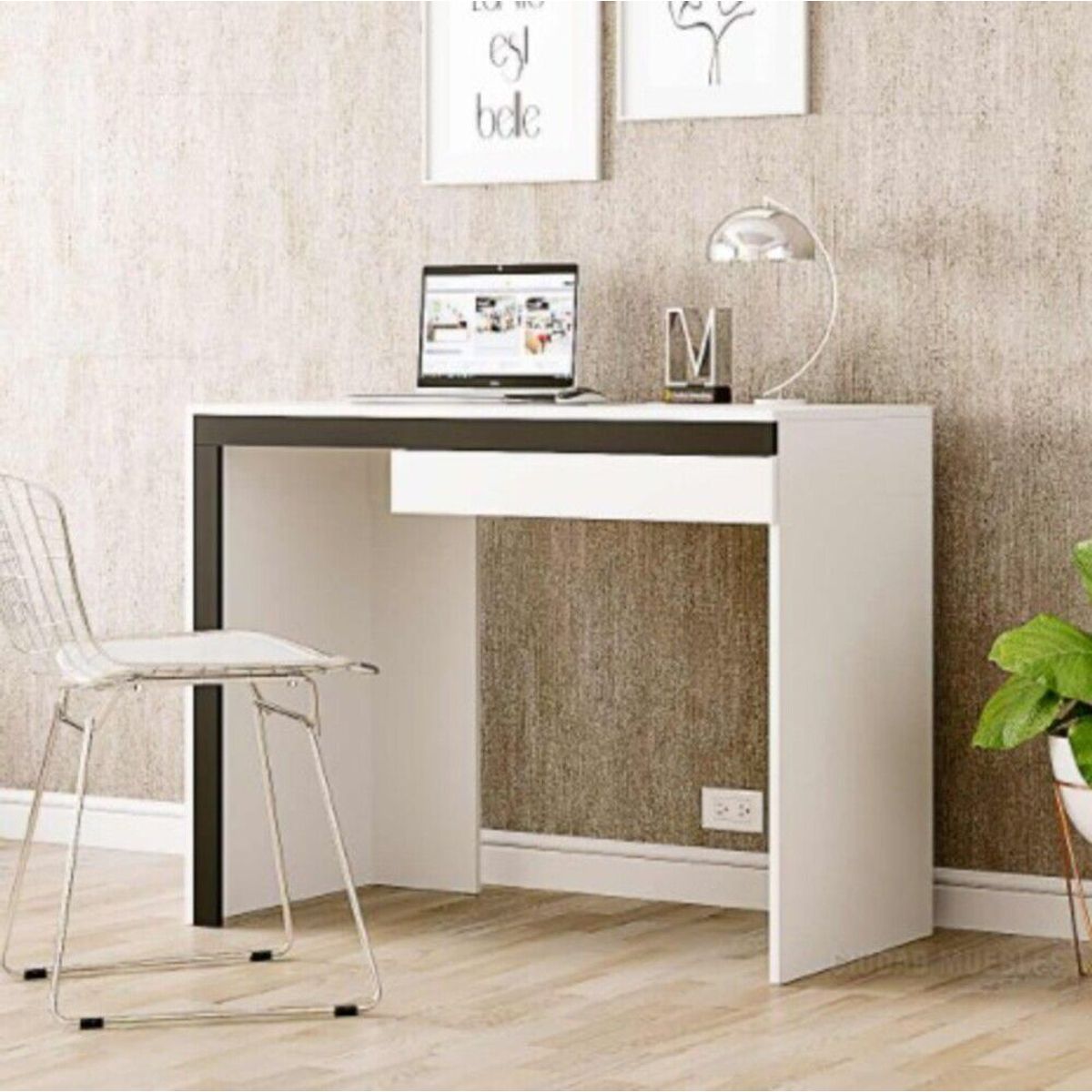 TU MESITA - Escritorio Minimalista Oriana Moderno 100cm Blanco con Negro TU MESITA