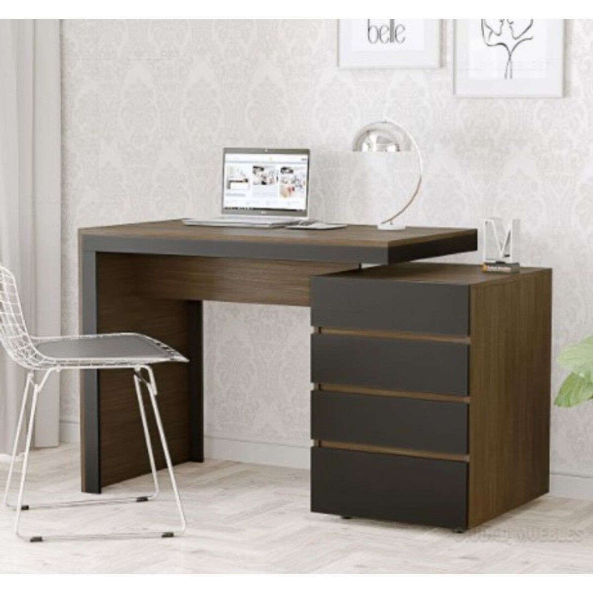 TU MESITA - Escritorio Minimalista Ivana 4 Cajones Wengue con Negro TU MESITA