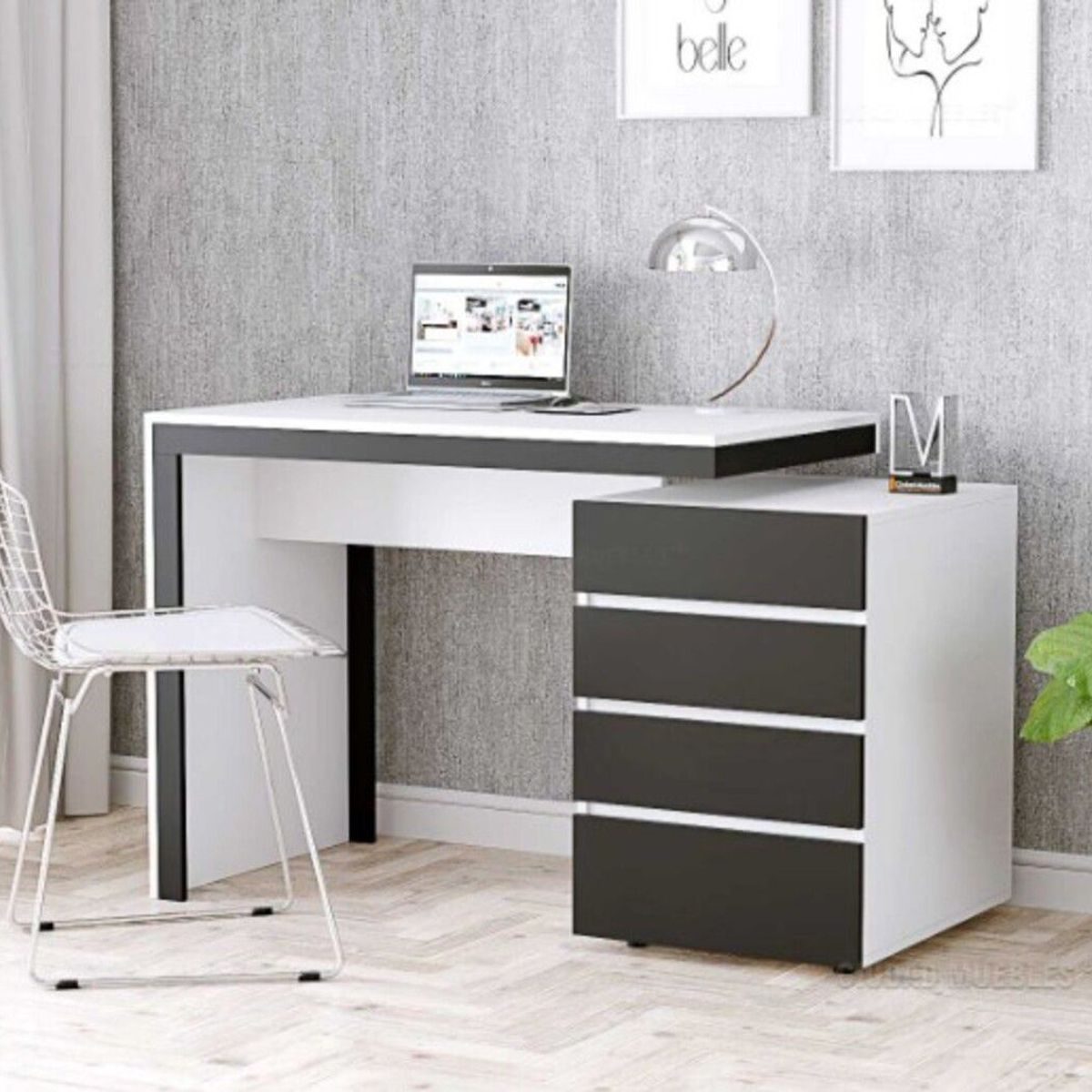 TU MESITA - Escritorio Minimalista Ivana 4 Cajones Blanco con Negro TU MESITA