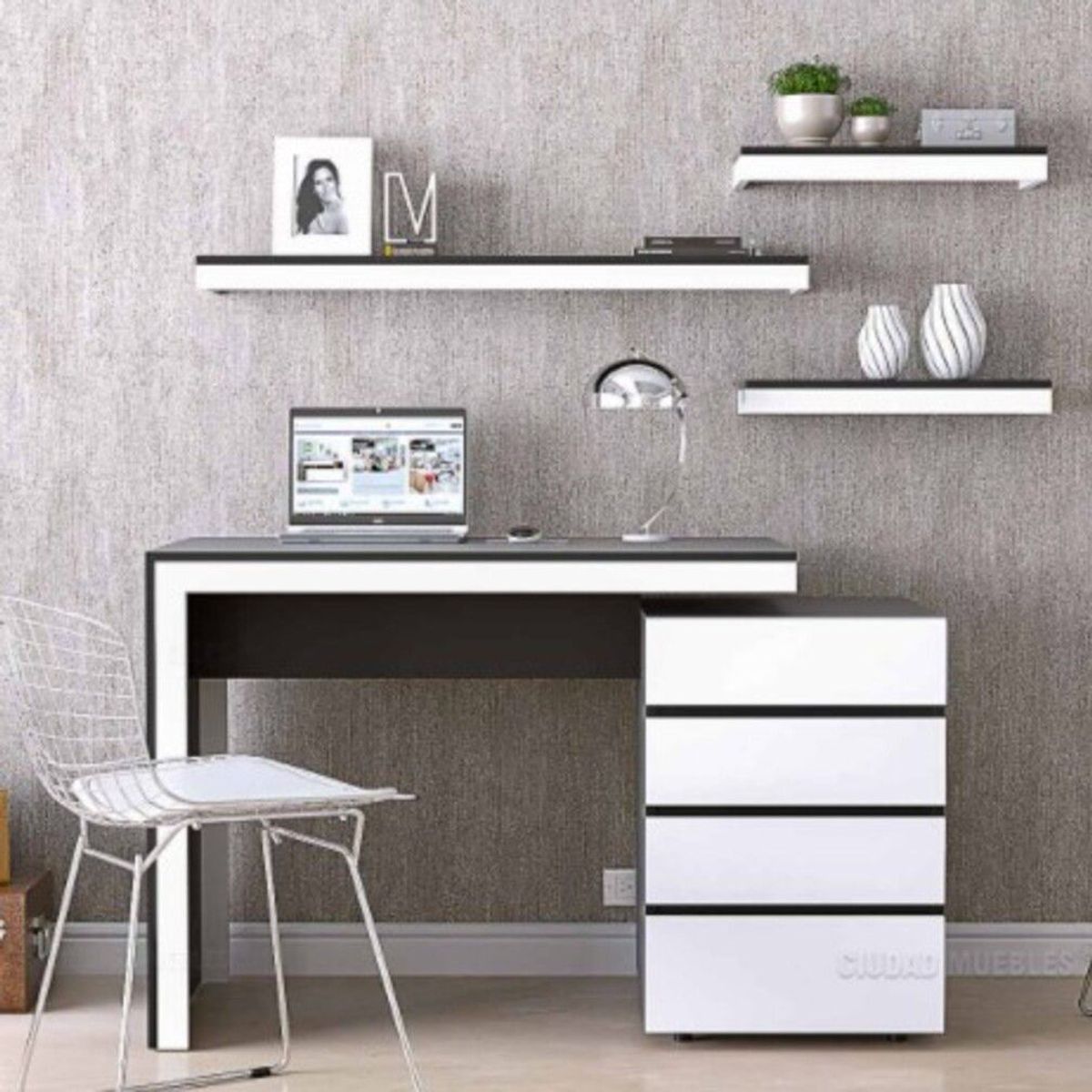 TU MESITA - Escritorio Minimalista Ivana 4 Cajones Negro con Blanco TU MESITA