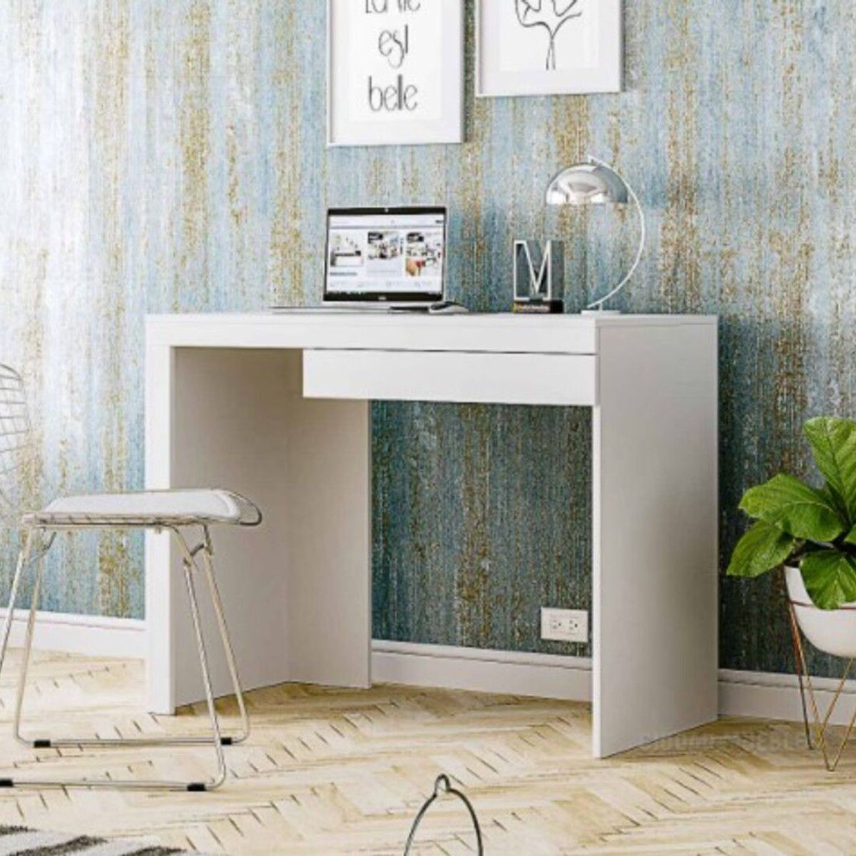 TU MESITA - Escritorio Minimalista Oriana Moderno 100cm Blanco con Haya Blanco TU MESITA