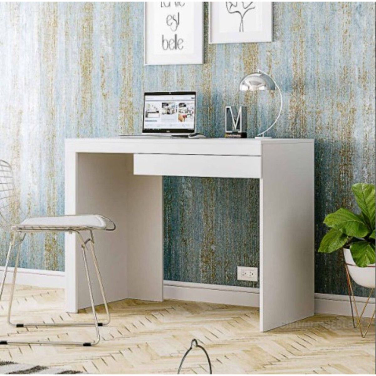 TU MESITA - Escritorio Minimalista Oriana Moderno 100cm Blanco con Haya Blanco TU MESITA