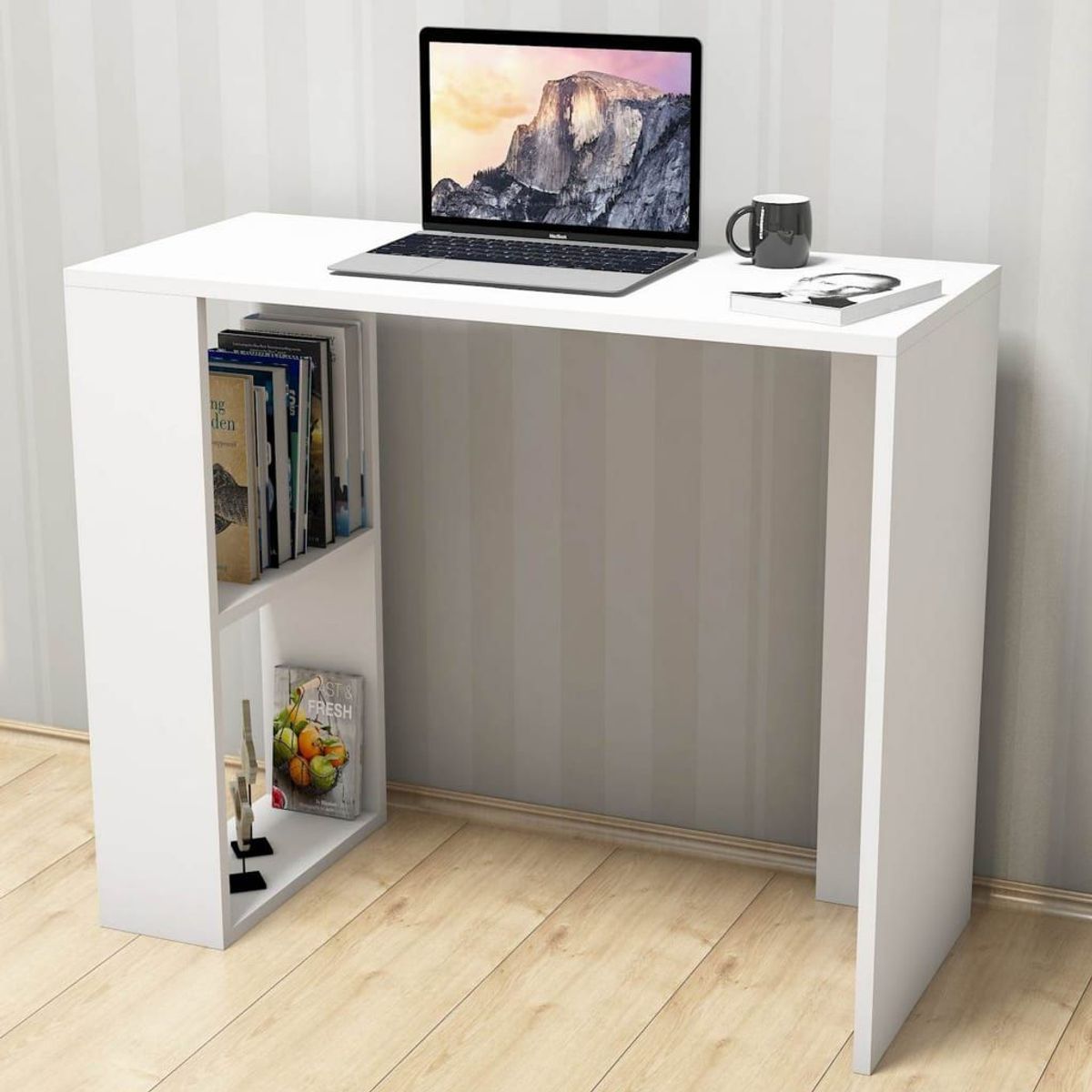 TU MESITA - Escritorio Multiusos con Estantes Moderno Blanco TU MESITA