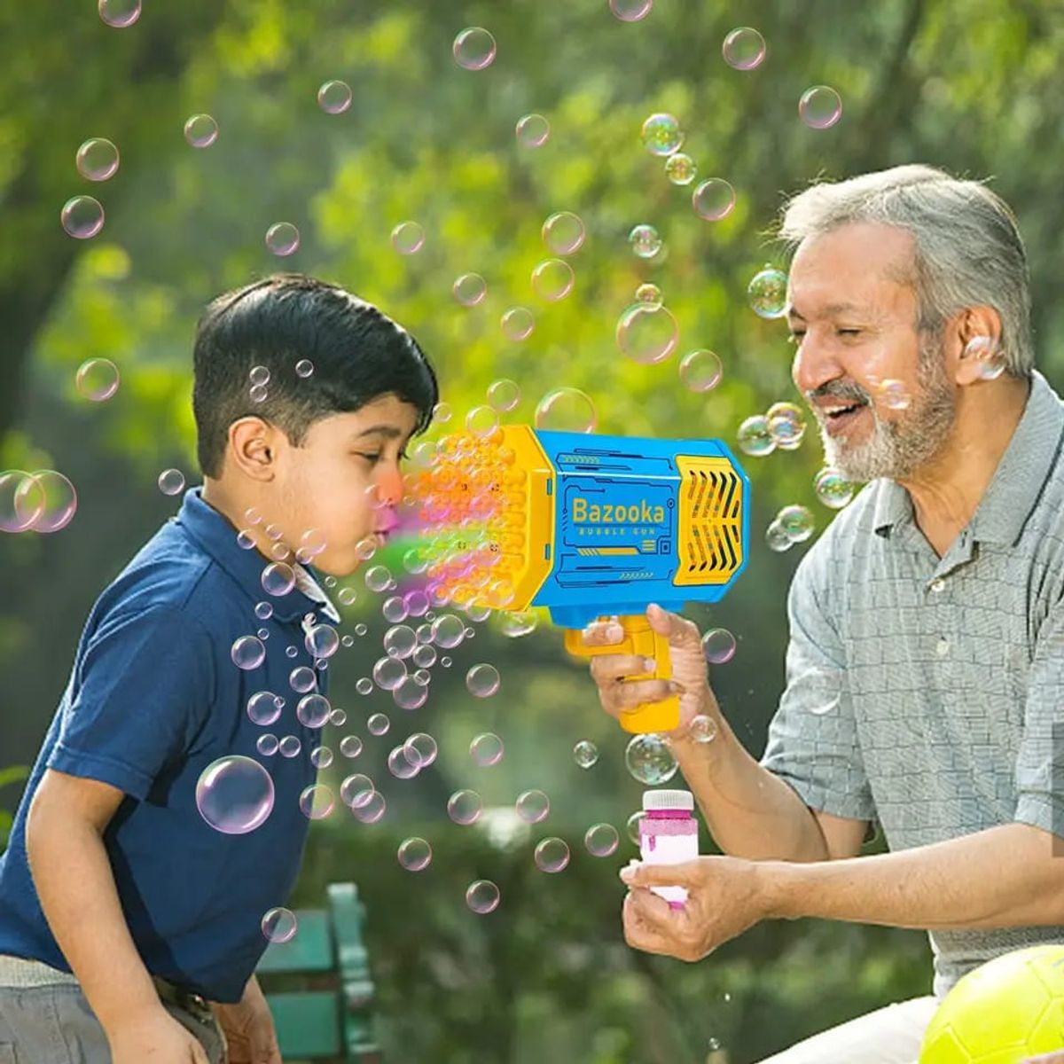 OEM - BAZOKA LANZADOR DE BURBUJAS DE 69 HOYOS RECARGABLE CON LUCES