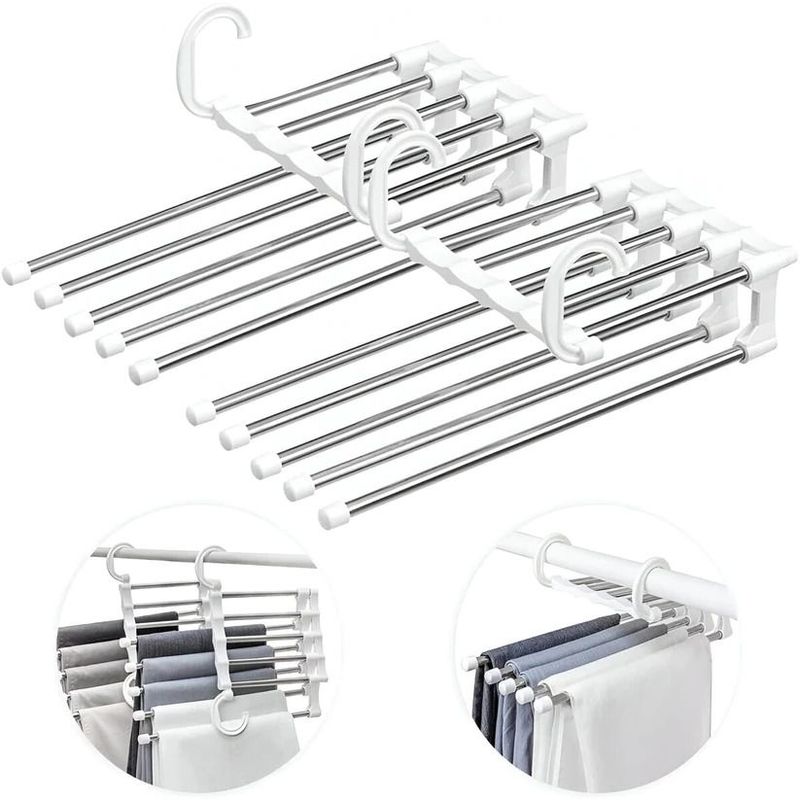 ELMEJORPRECIO - Pack de 2 Colgadores De Pantalones Para Closet 5 en 1 Blanco