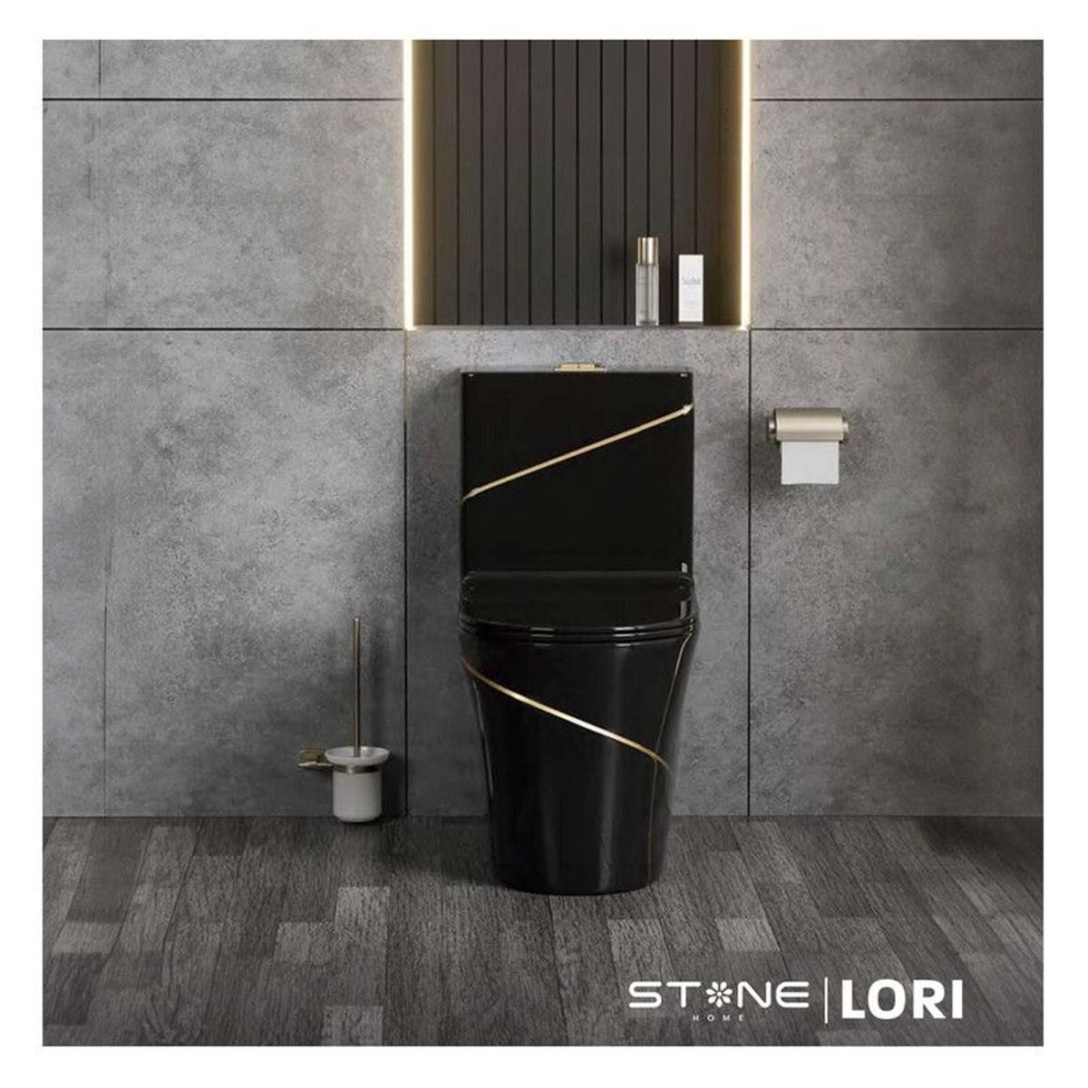 STONE - INODORO MINIMALISTA LORI NEGRO C DORADO STONE