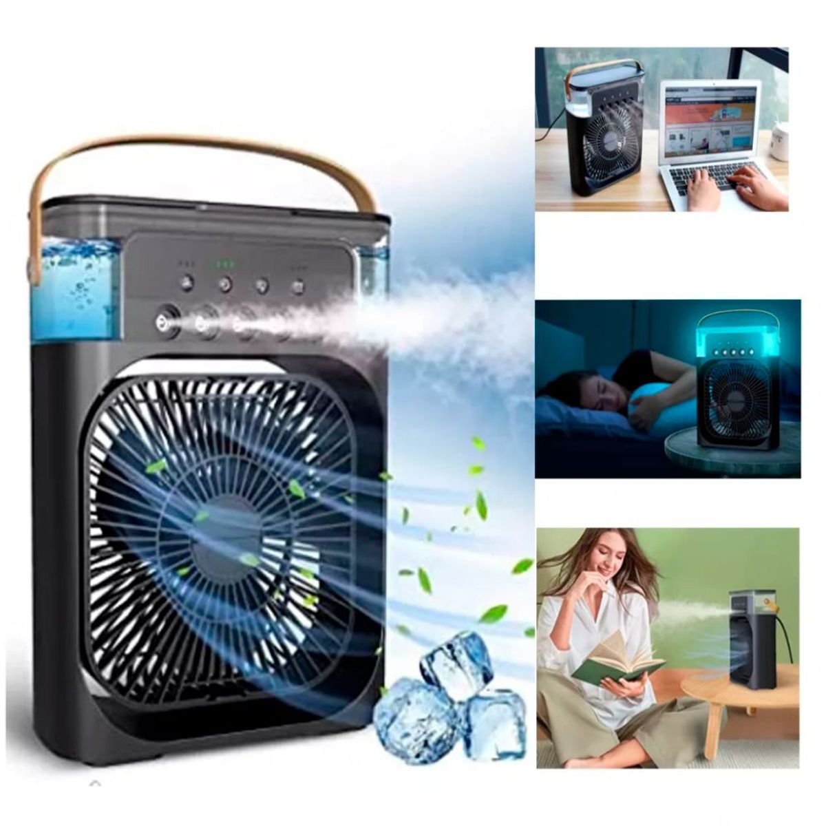 GENERICO - Ventilador Portátil Humidificador Aire Acondicionado Negro 3 En 1