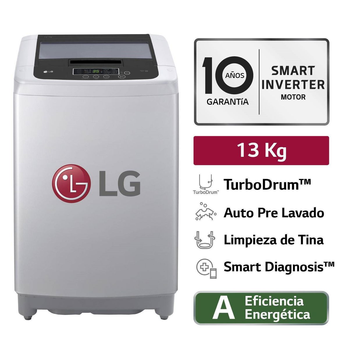 LG - Lavadora LG 13kg Smart Motion Inverter Carga Superior WT13DPBK