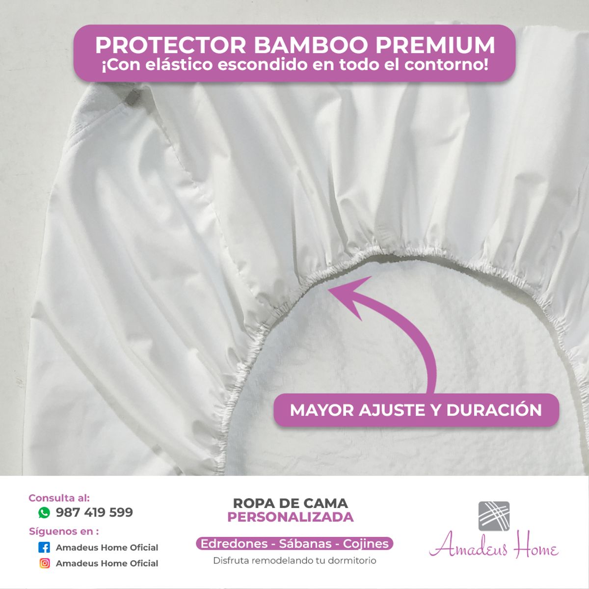 AMADEUS HOME - Protector de colchón plaza y media 15plz ¡Resistente a las lavadas