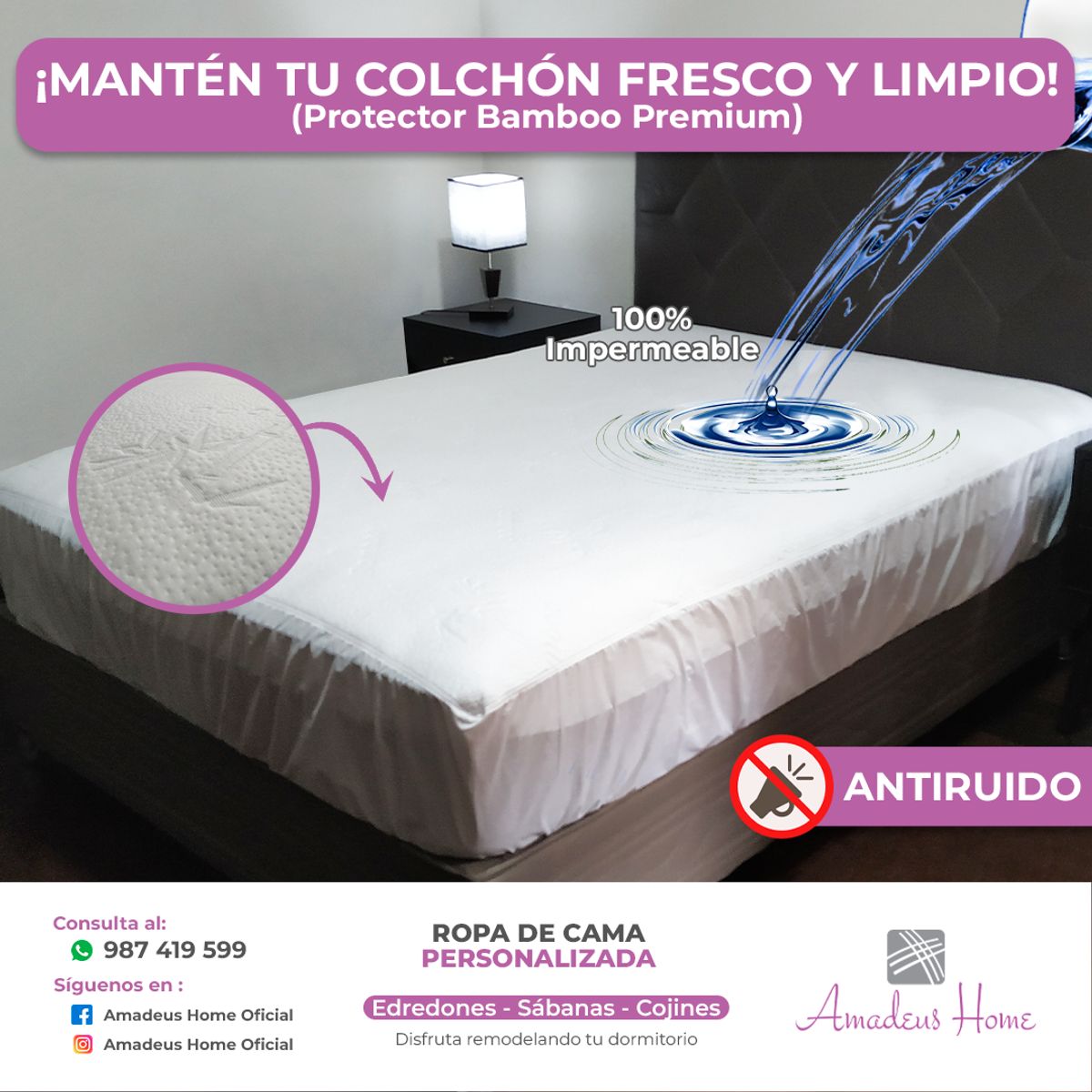 AMADEUS HOME - Protector De Colchón Amoldable Impermeable Queen