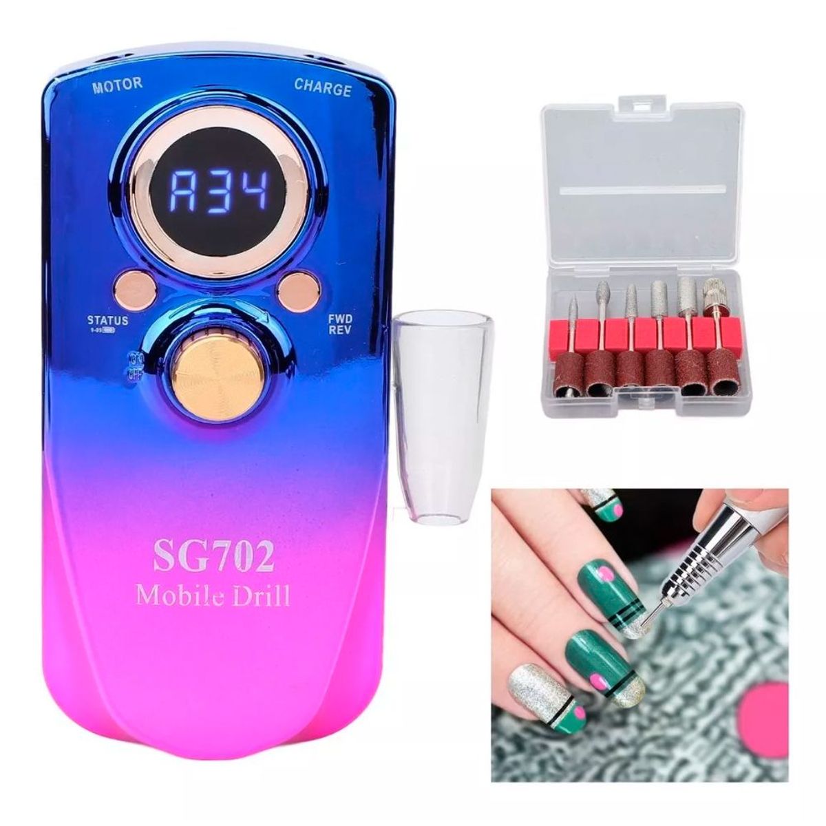 GENERICO - Pulidor de Uñas Recargable Máquina Manicura SG702 35000RPM