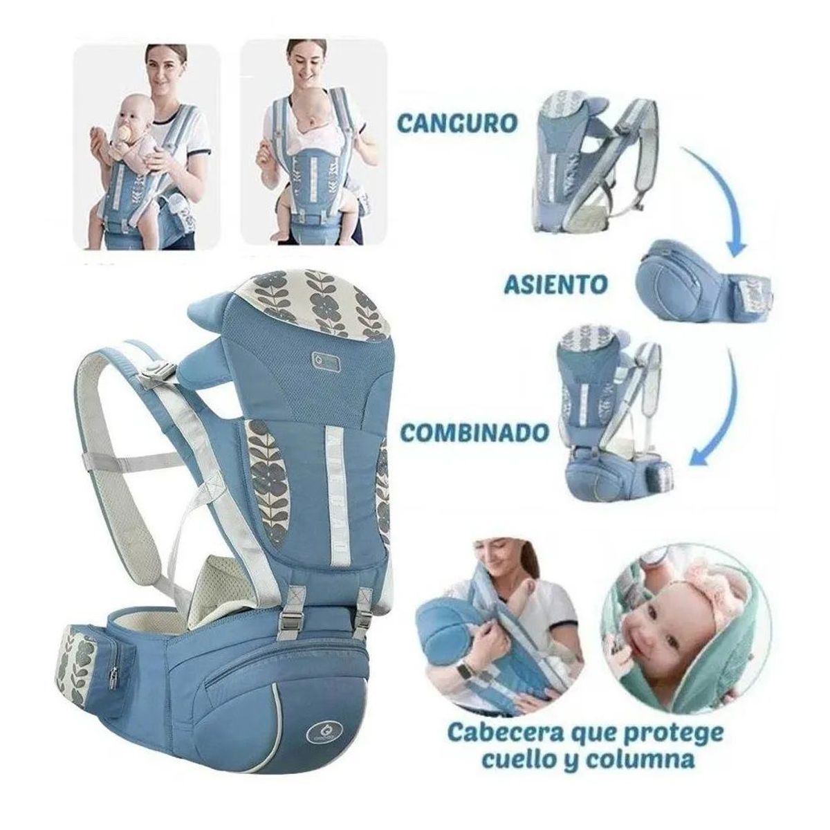 GENERICO - Canguro ergonómico Flores con Bolsillos