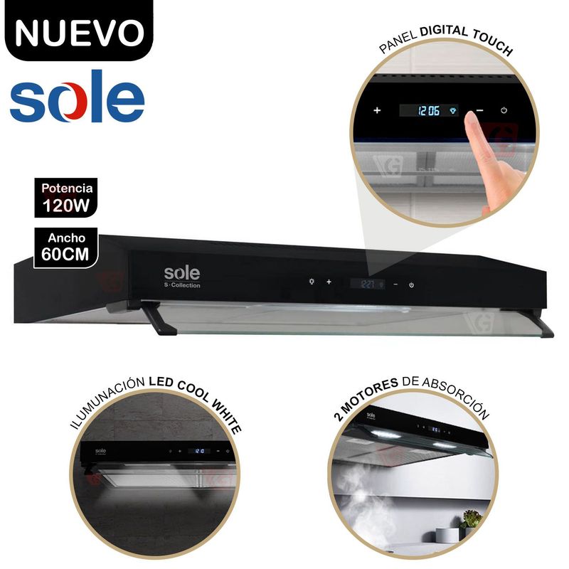SOLE - Campana Extractora Sole S-Collection Slim Black 60cm TURE18CO