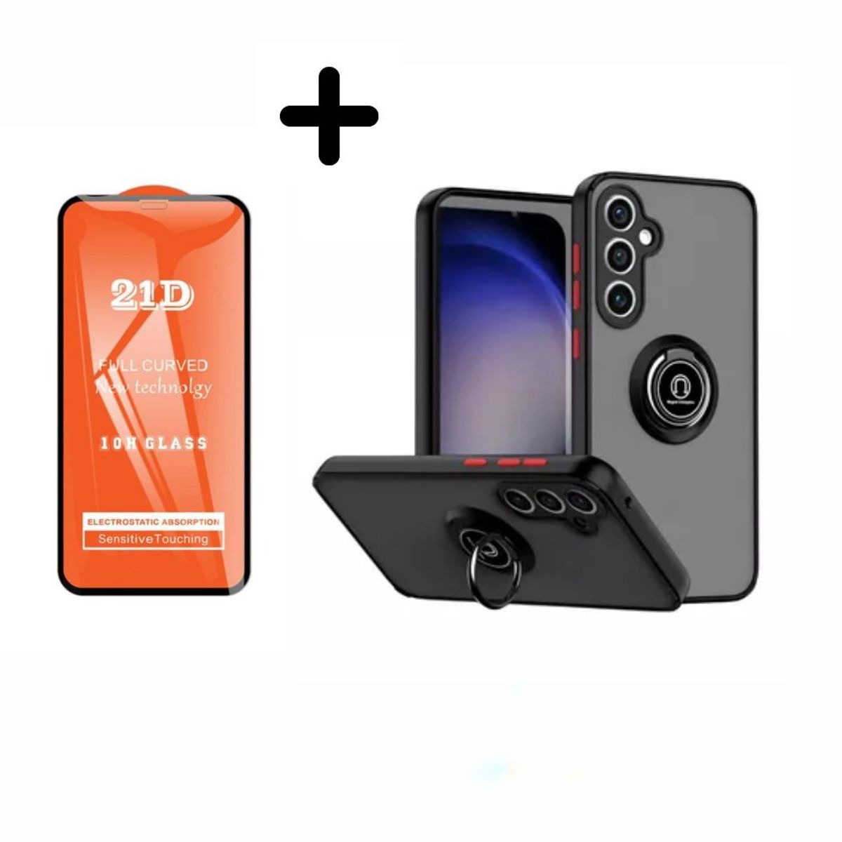 CASE - Case Ahumado Con Anillo Para Samsung S23 FE Con Mica de Vidrio Negro