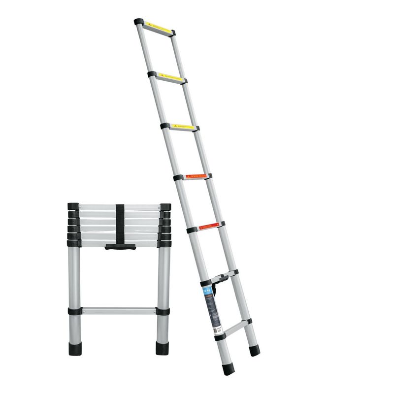 TRUPER - Escalera telescopica 7 peldaños Plegable soporta 102kg Truper