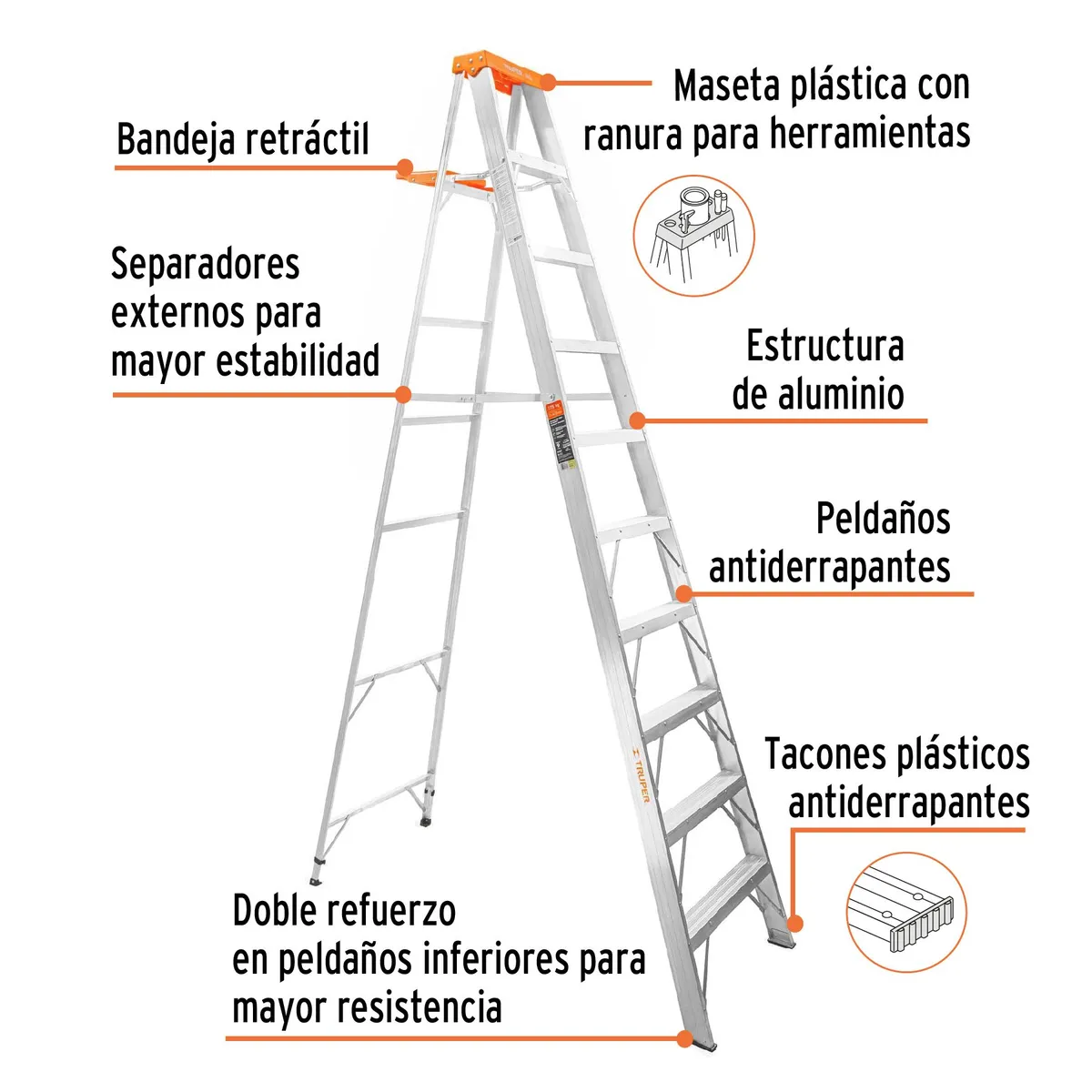 TRUPER - Escalera de tijera tipo II 9 peldaños y bandeja