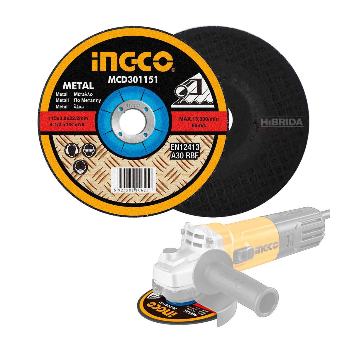 INGCO TOOLS - DISCO DE CORTE DE METAL 4½ 115MM PARA AMOLADORA ESMERIL - MCD301151