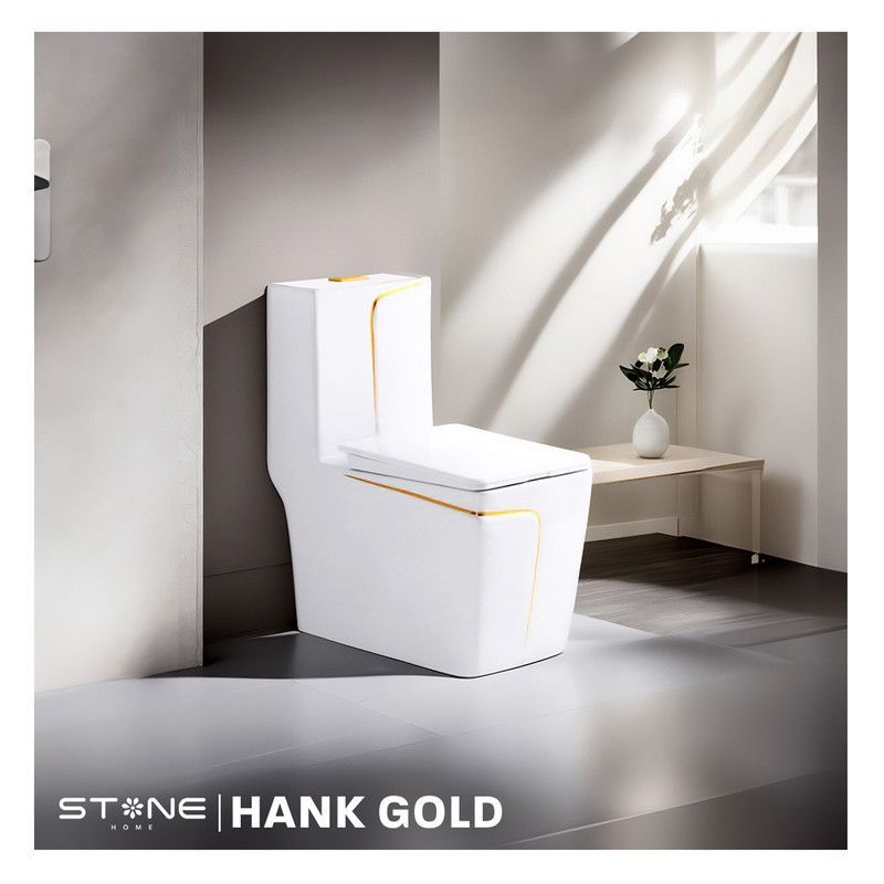 STONE - INODORO  MINIMALISTA HANK CUADRADO BLANCO C/ DORADO STONE