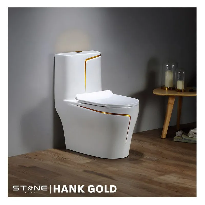 STONE - INODORO MINIMALISTA HANK REDONDO BLANCO CDORADO STONE