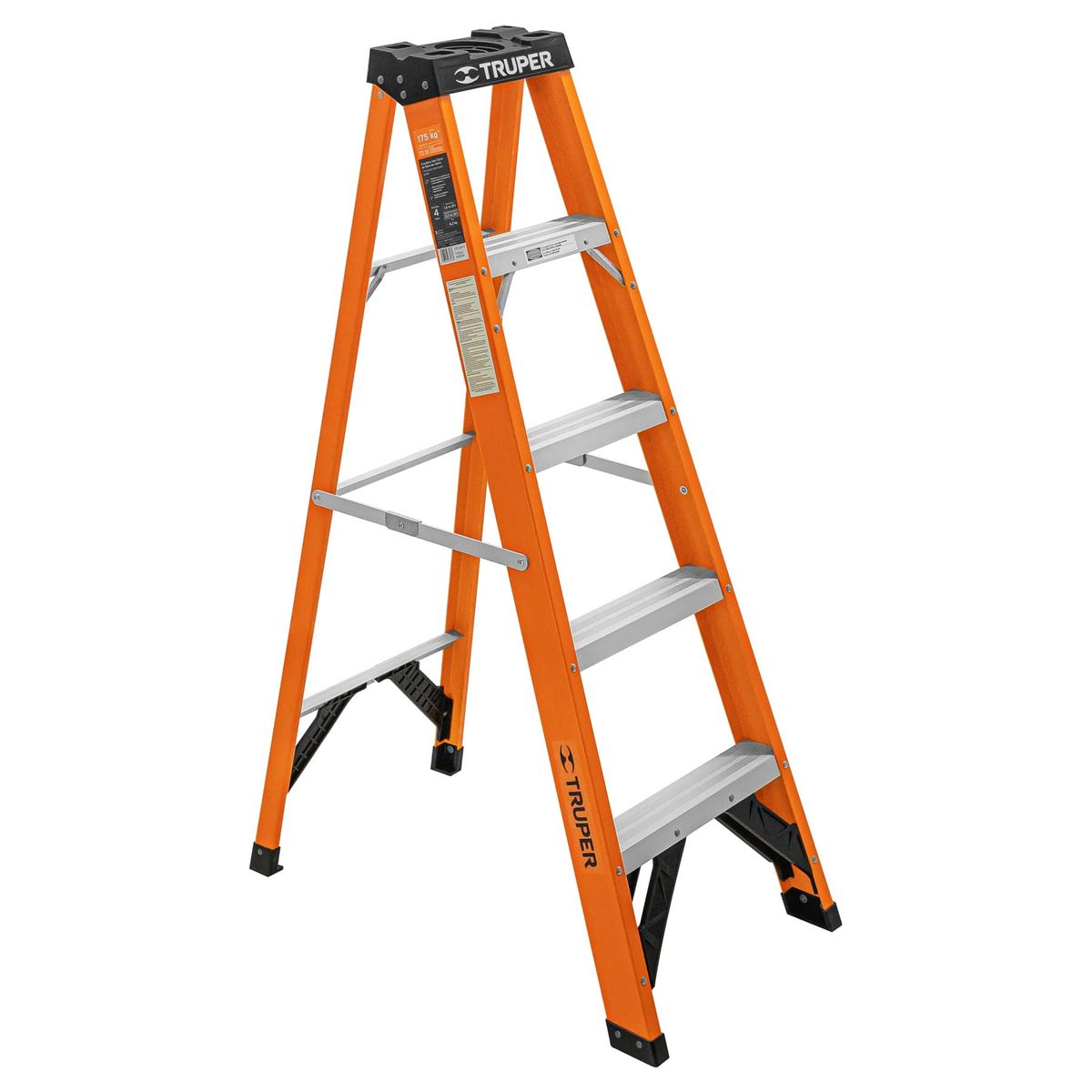 TRUPER - Escalera de tijera, tipo ll, 4 peldaños, fibra de vidrio