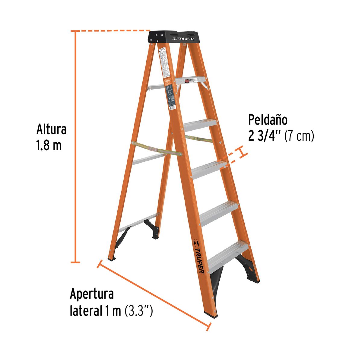 TRUPER - Escalera de tijera, tipo ll, 5 peldaños, fibra de vidrio 100225 Truper