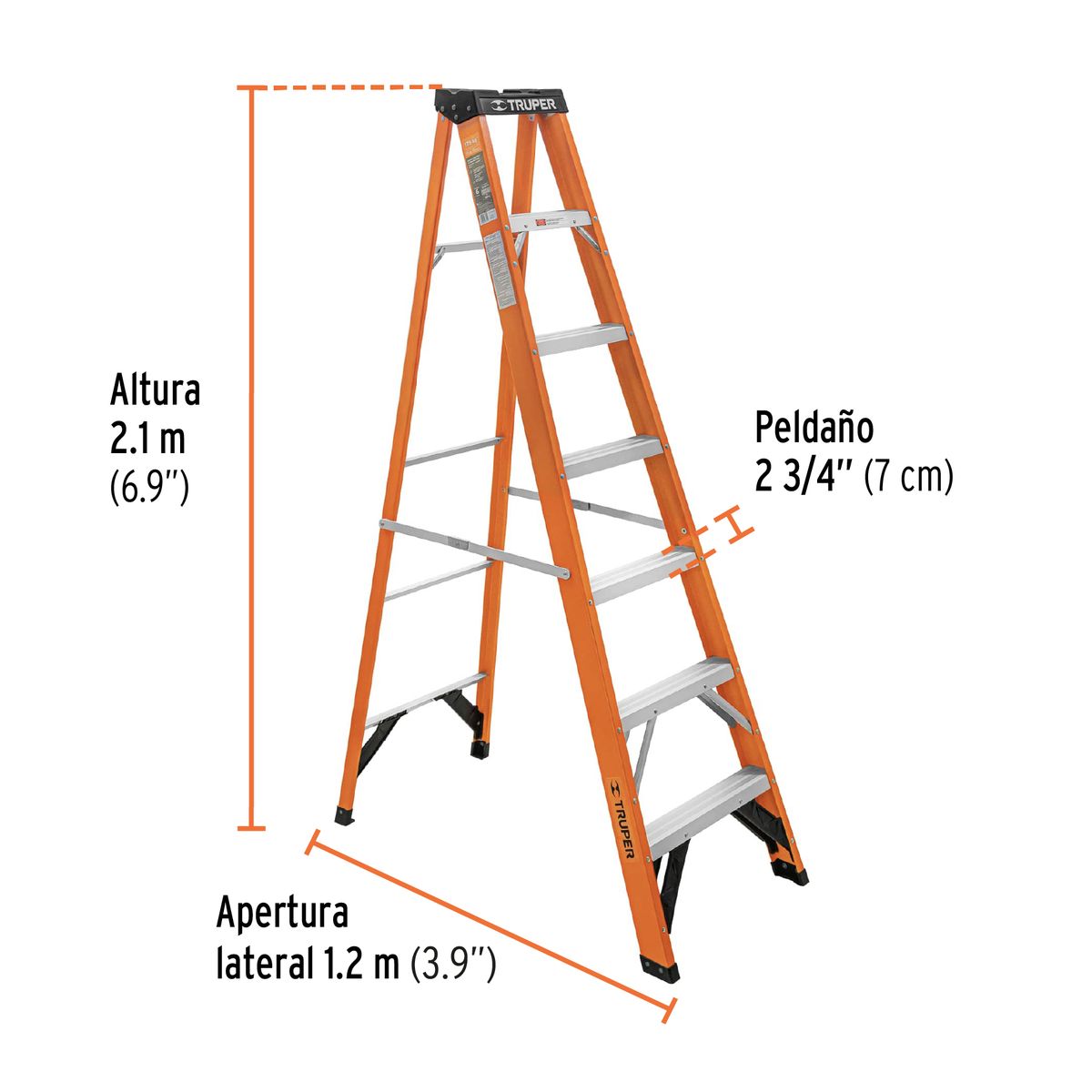 TRUPER - Escalera de tijera, tipo ll, 6 peldaños, fibra de vidrio 100226 Truper