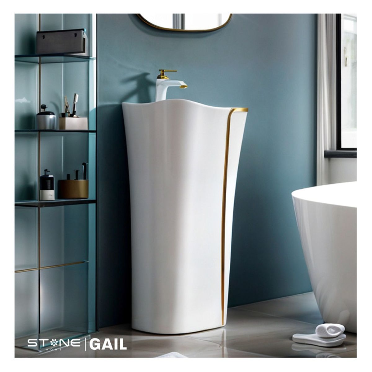 STONE - LAVATORIO STANDING GAIL BLANCO C DORADO STONE