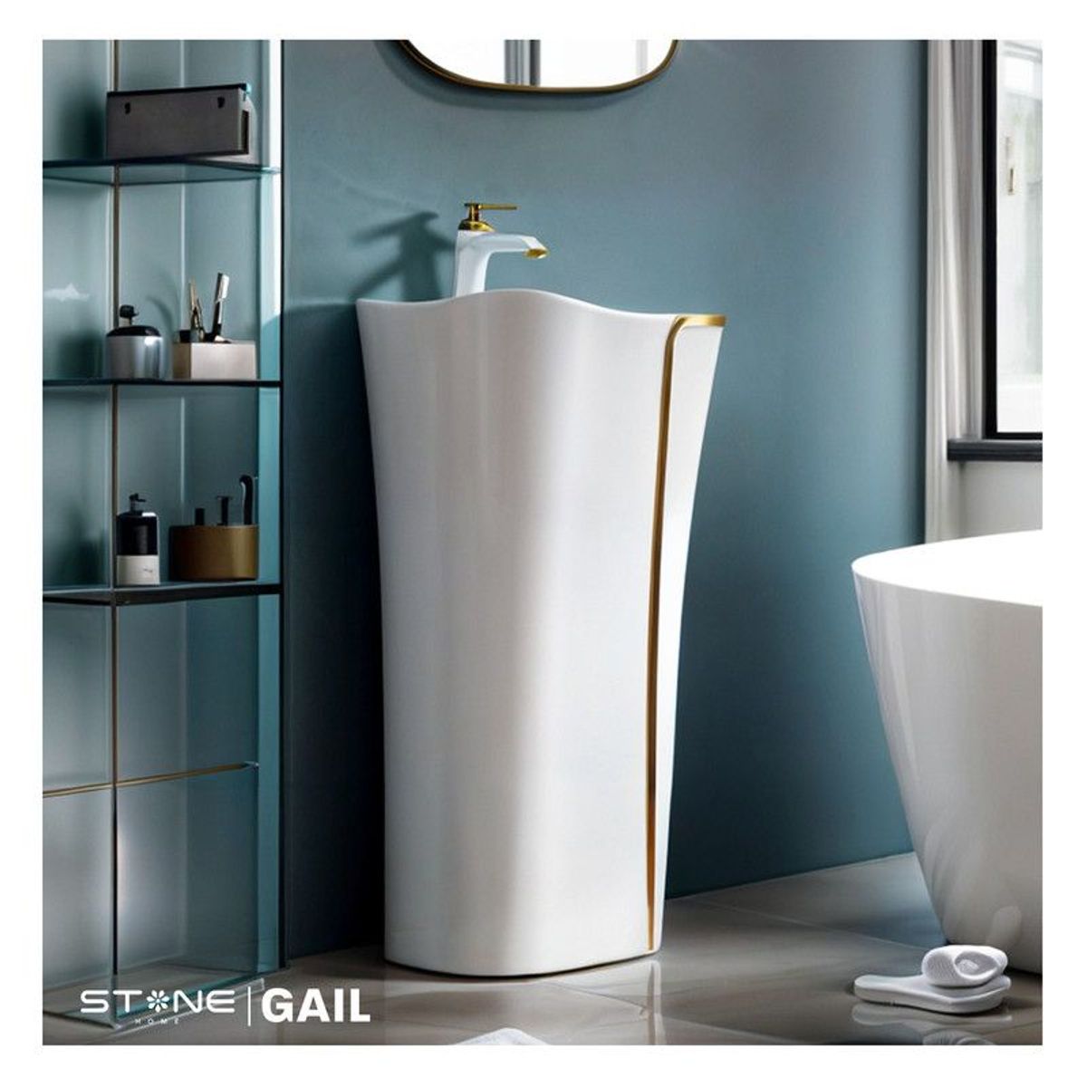 STONE - LAVATORIO STANDING GAIL BLANCO C DORADO STONE