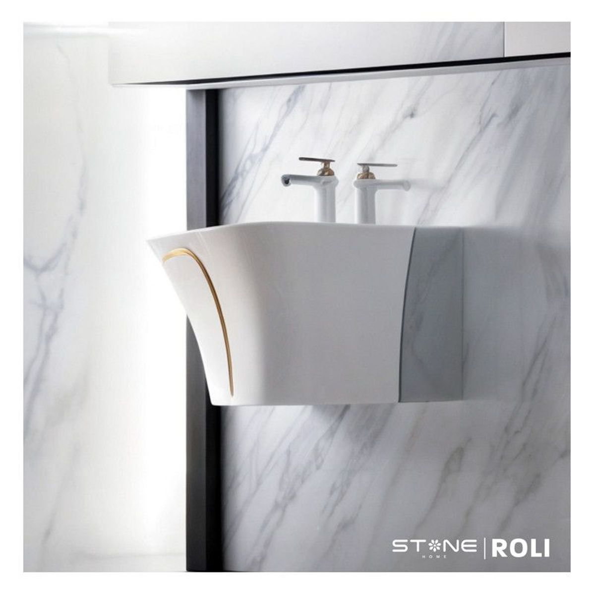 STONE - LAVATORIO SEMI-STANDING ROLI  BLANCO C/ DORADO STONE