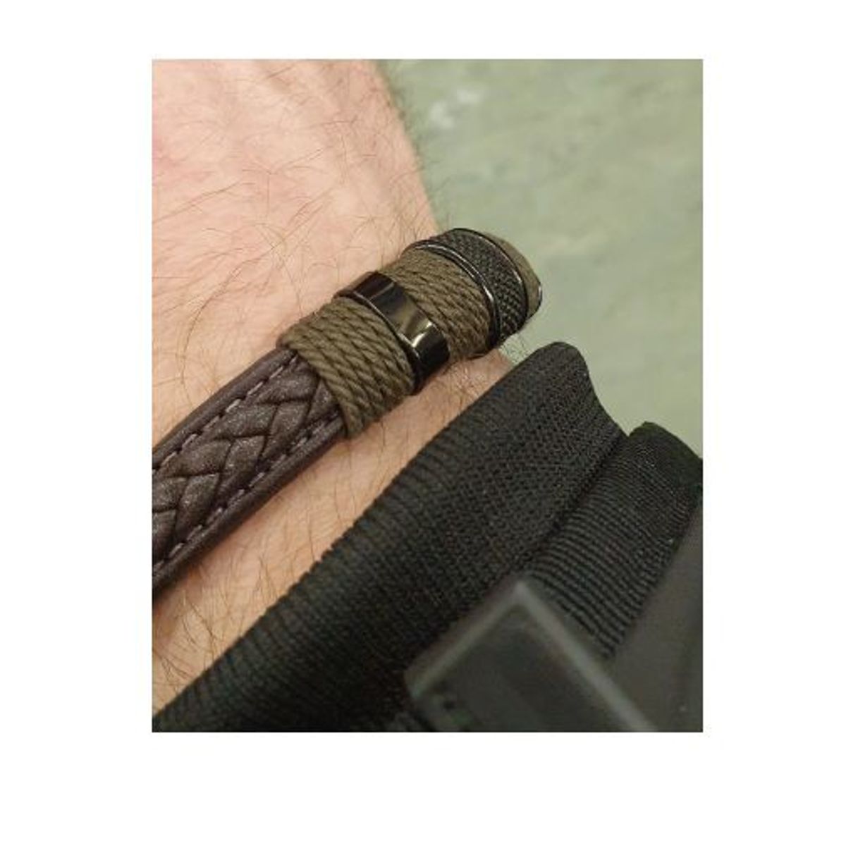 GENERICO - Pulsera Brazalete de Cuero Genuino Marrón y acero inoxidable