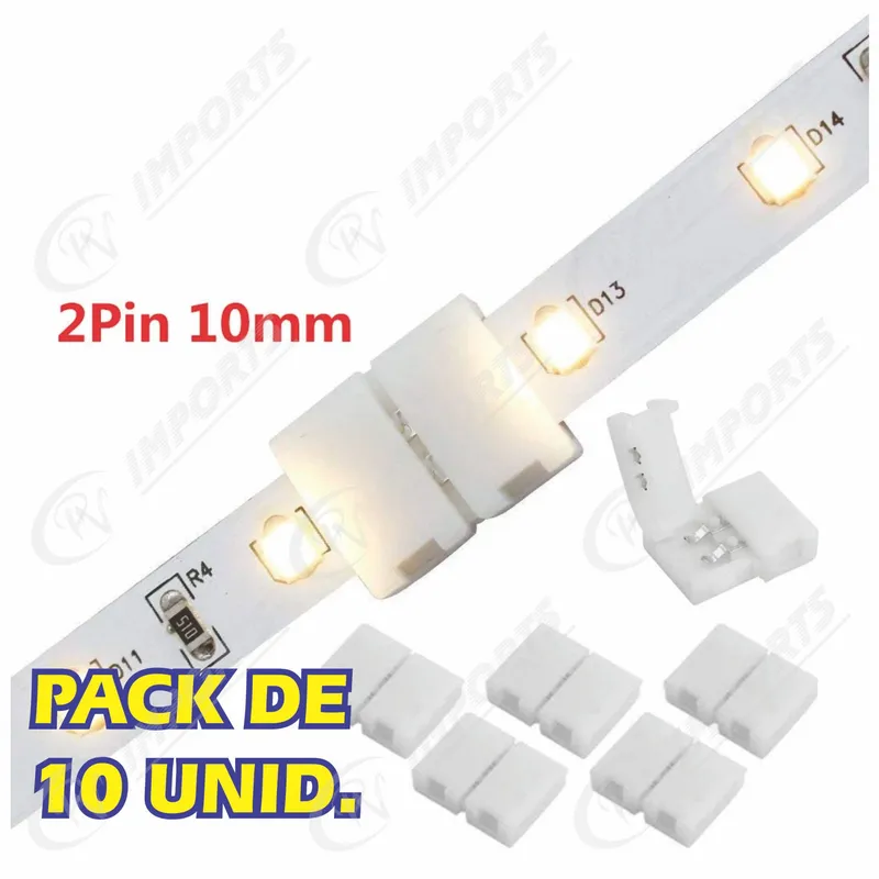 GENERICO - Unión Conector Tira Led 2 pines 10mm Pack x10 Und Empalme