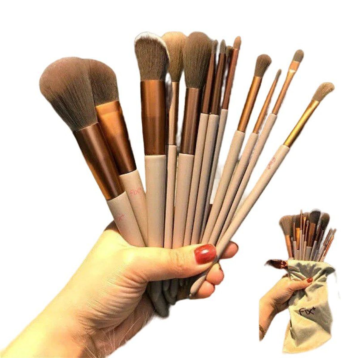 GENERICO - Juego de Brochas 13 Piezas Maquillaje +Estuche Mujer Cosmético Genieka