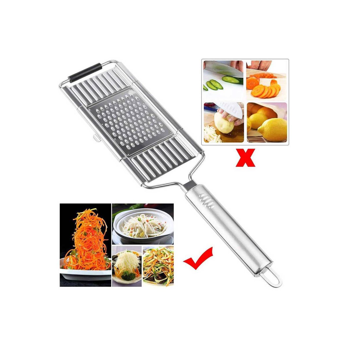 GENERICO - Rallador de acero inoxidable con 3 cuchillas para verdura