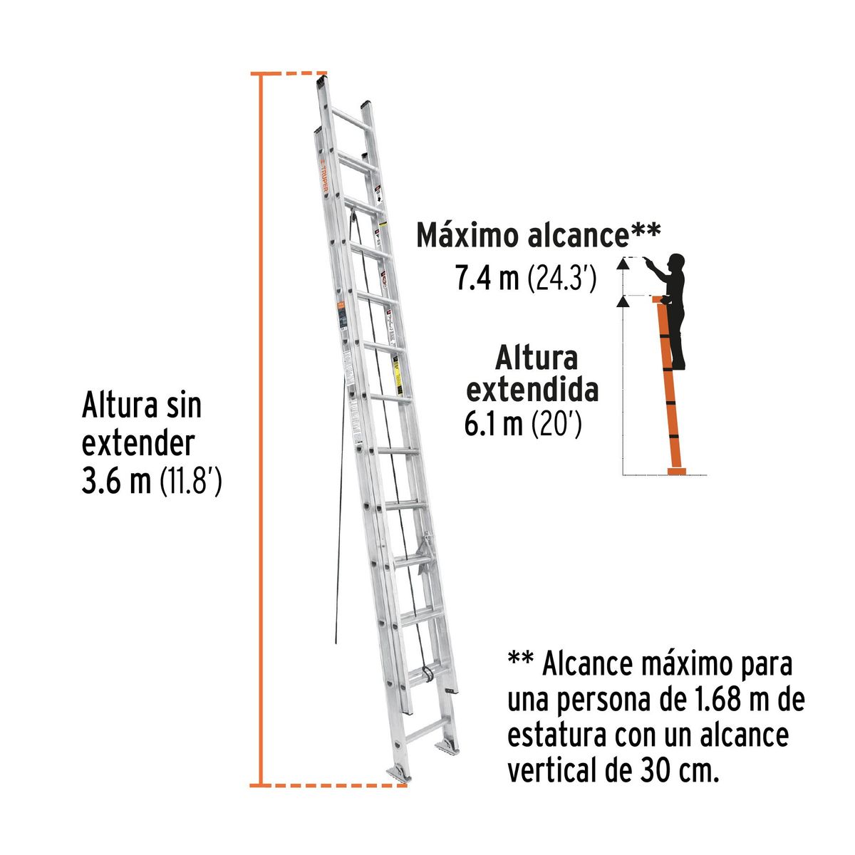 TRUPER - Escalera de extensión, tipo III, 24 peldaños